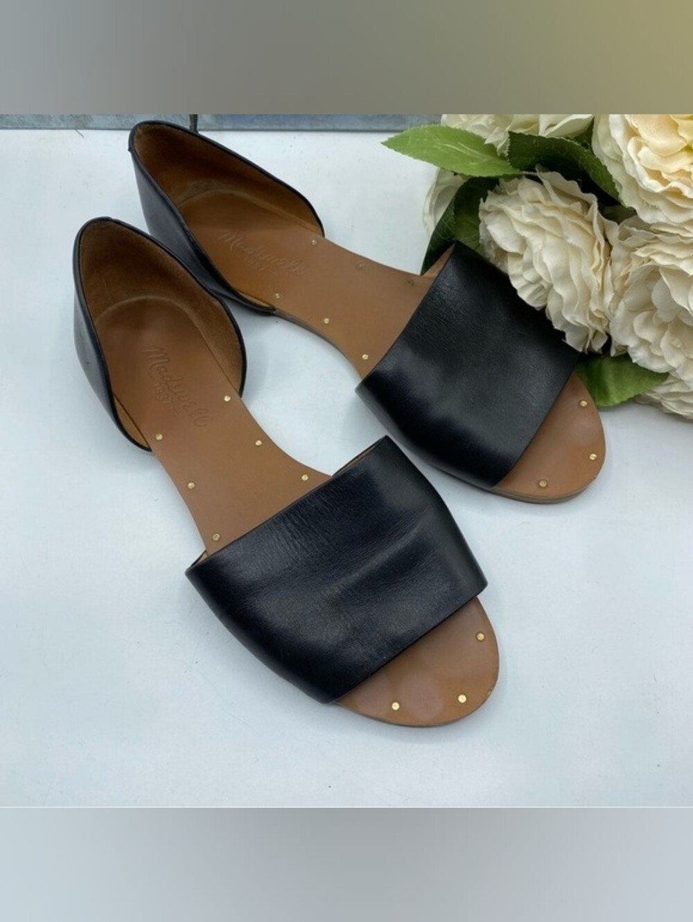 Madewell The Thea Sandal in Black Leather - Size 6.5